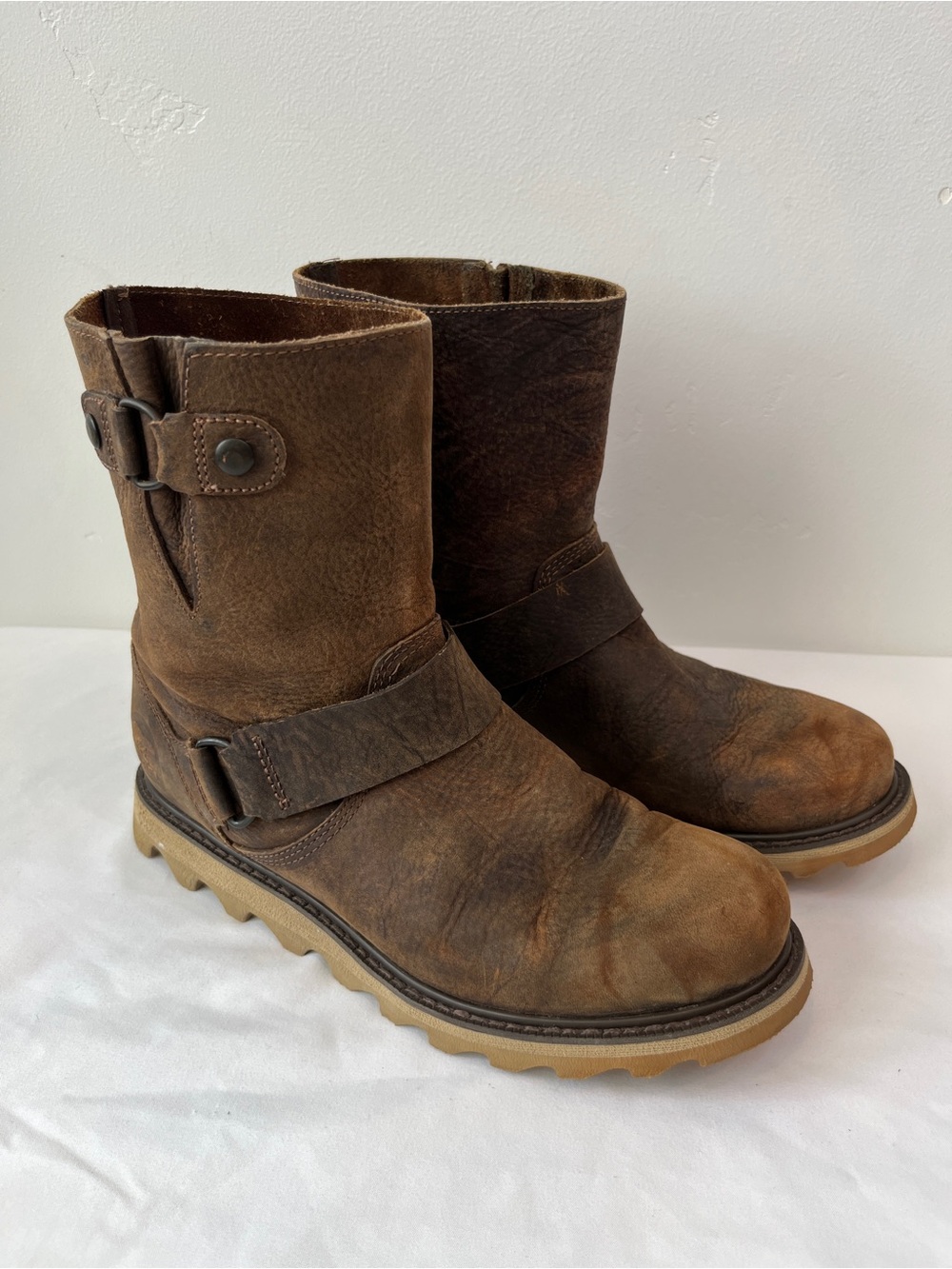 SOREL Major Carly Leather Harness Boots Brown Mid Calf Womens Size 6 UK 4 EU 37